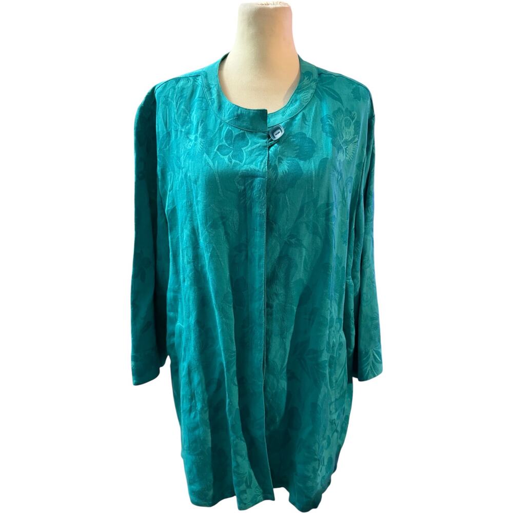 Erin By Erin London Two Piece Pant Suit, Jacquard Teal, Linen & Rayon, Plus 2XL
